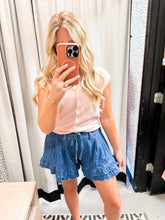 Load image into Gallery viewer, Denim Drawstring Ruffle Shorts
