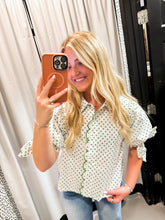 Load image into Gallery viewer, Green Polka Dot Entro Top

