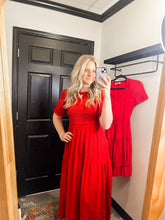 Load image into Gallery viewer, Be My Valentine Red Smocked Dress
