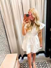 Load image into Gallery viewer, EMBROIDERED SEAM PIN TUCK DETAIL MINI DRESS
