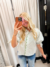 Load image into Gallery viewer, Green Polka Dot Entro Top
