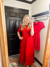 Load image into Gallery viewer, Be My Valentine Red Smocked Dress
