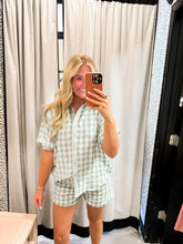Load image into Gallery viewer, Let’s Go to a Picnic Sage Gingham Set
