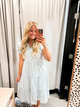 Load image into Gallery viewer, Women’s Pinstripe Double Ruffle Sleeveless Dress
