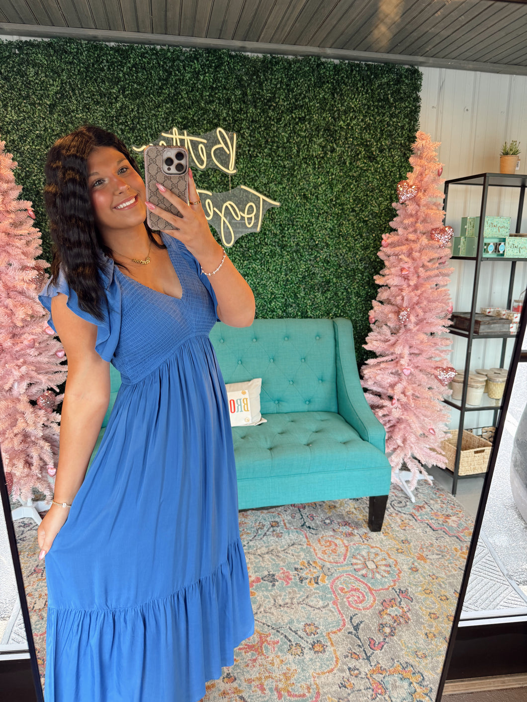 Modal Smocked Dress In Indigo