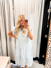 Load image into Gallery viewer, Women’s Pinstripe Double Ruffle Sleeveless Dress
