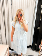 Load image into Gallery viewer, Women’s Pinstripe Double Ruffle Sleeveless Dress

