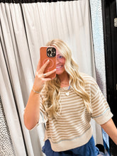 Load image into Gallery viewer, Stripe Raw Edge Detail Contrast Sweater in Khaki
