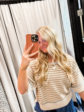 Load image into Gallery viewer, Stripe Raw Edge Detail Contrast Sweater in Khaki
