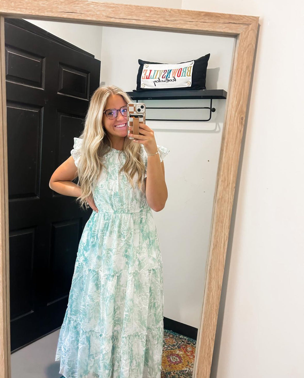 Women’s Floral Embroidered Ruffle Midi Dress