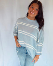 Load image into Gallery viewer, DROP SHOULDER STRIPED SWEATER TOP: Slate Blue
