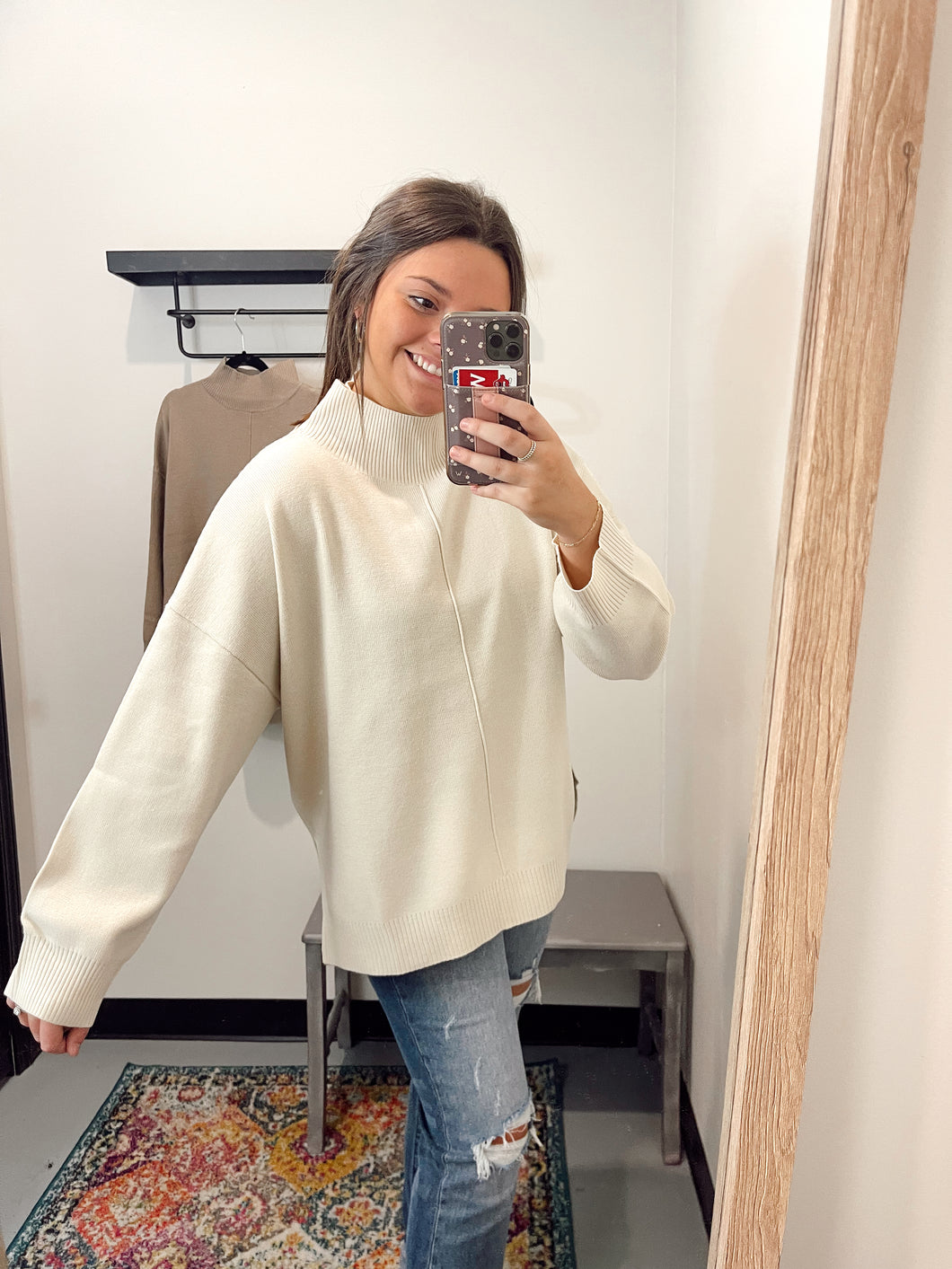 in the right direction mock neck sweater
