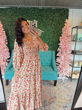 Load image into Gallery viewer, Floral Print Smocked V-Neck Tiered Maxi Dress
