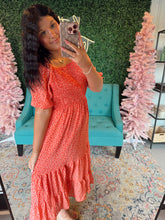 Load image into Gallery viewer, Women’s Cinched Cuff Square Smocked Midi Dress
