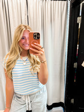 Load image into Gallery viewer, Striped Sleeveless Crew Neck Top: BLUE
