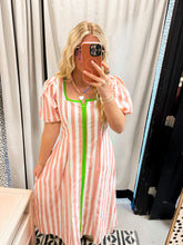 Load image into Gallery viewer, CD06664-Striped Contrast Piping Detail Square Neck Dress: Pink
